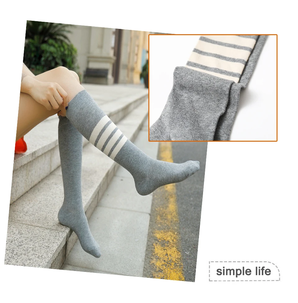 High Quality Sexy Women's Fashion Color Classic Striped Knee-Length Stockings Cotton Female New Ladies Cute Campus Student Style (10)