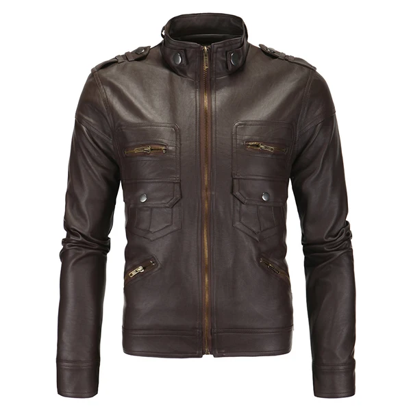 Горные мужские Куртки из искусственной кожи, Весенняя модная мужская куртка со стоячим воротником, мотоциклетная приталенная мужская верхняя одежда, брендовая мужская одежда SA504 - Цвет: Dark coffee