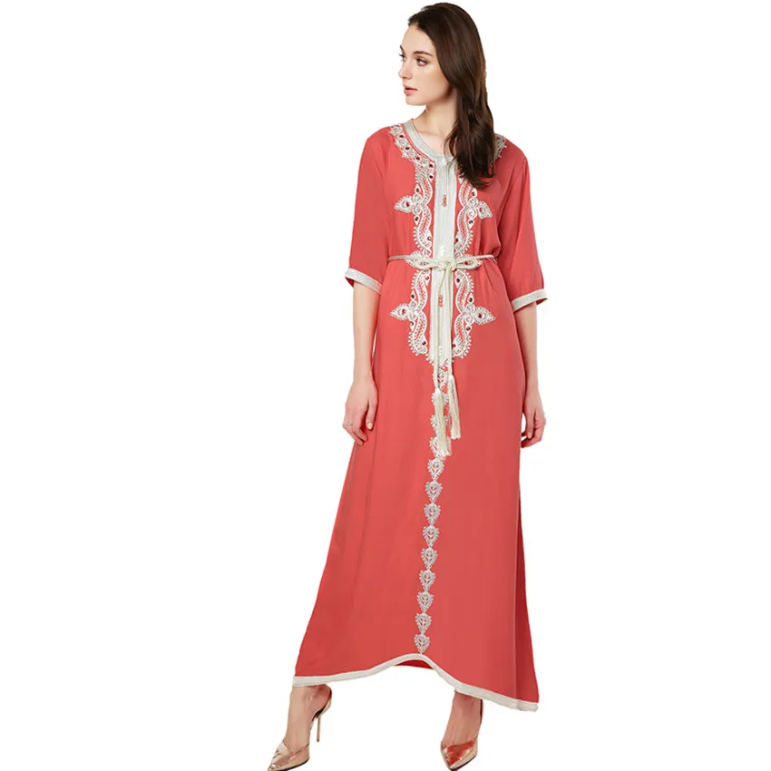 Мусульманское женское платье с длинным рукавом Макси длинное платье мусульманская одежда марокканский кафтан элегантное этническое винтажное платье туника 15 - Цвет: orange