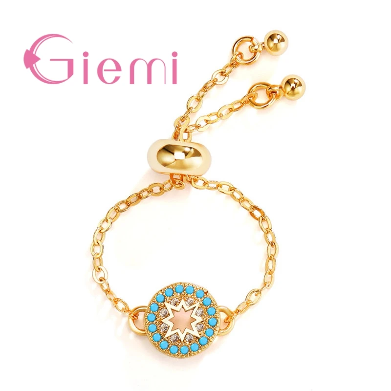 New Arrivals Fashion 24K Gold Women Bridal Rings Round Design Filled Blue Clear CZ Stones Fine Anniverysary Wedding Anel | Украшения и