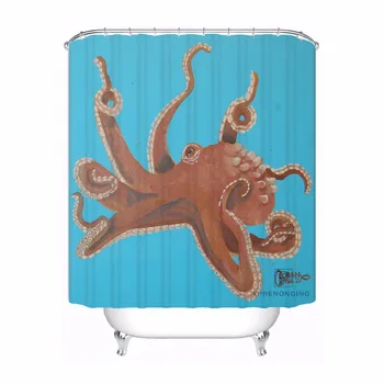 

Bath Curtain For Bathroom Custom Cartoon Octopus Vintage Home Decor Shower Curtain Waterproof Fabric Hooks #180417-01-59