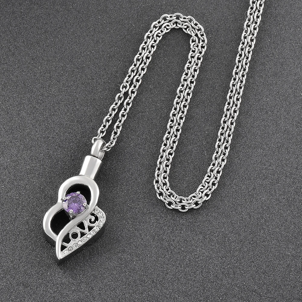 KLH9798 Fashion Love Urn Necklace Hold Purple/Clear Crystal Cremation