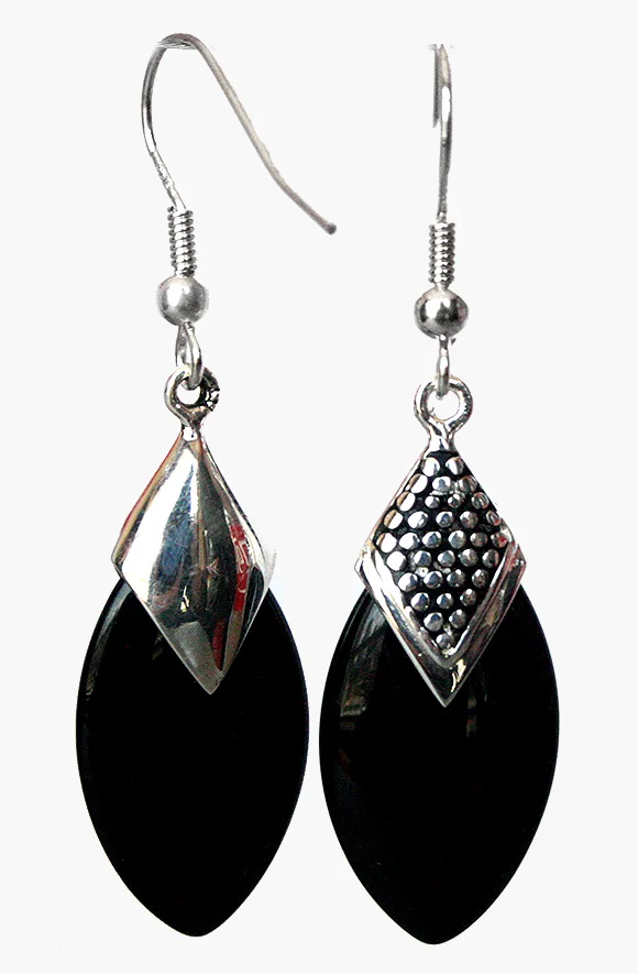 

Hot selling> lady's black agate 925 silver Flat Drop Earrings 14/5" -Bride jewelry free shipping
