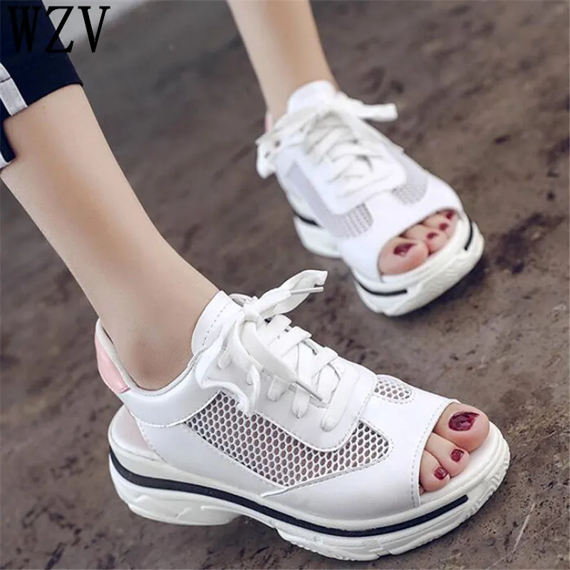 

2019 Summer Shoes Woman Platform Sandals Women Leather Casual Lace-up Gladiator WedgesTrifle Mujer Women Shoes Flats Woman E620