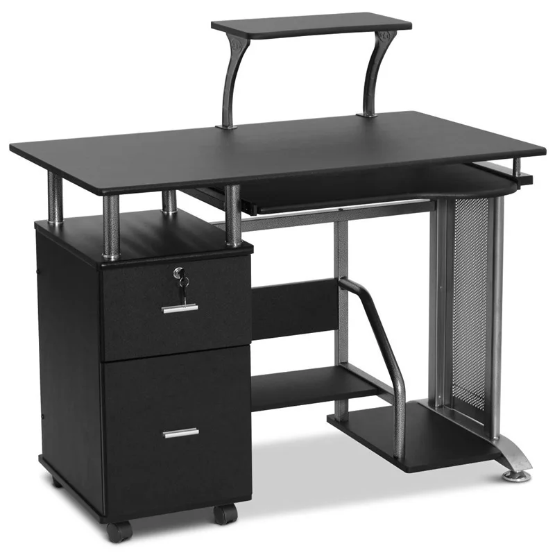 Black Computer Desk With Printer Shelf Engineered Wood