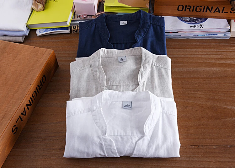 Мужские летние льняные рубашки с v-образным вырезом и длинным рукавом, модные облегающие летние рубашки в китайском стиле для мужчин, одежда Wt1050