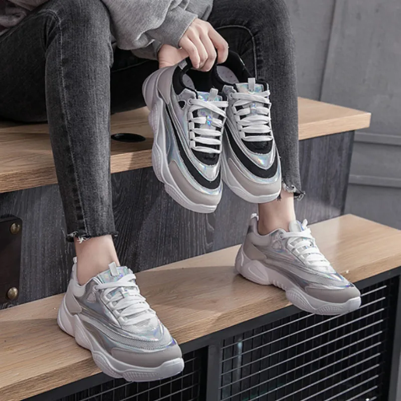 Mesh Girl Outdoor Sports Shoes Women Sneakers Shoes Lace up Breathable Platform Increase Comfortable Casual Shoes L1-02