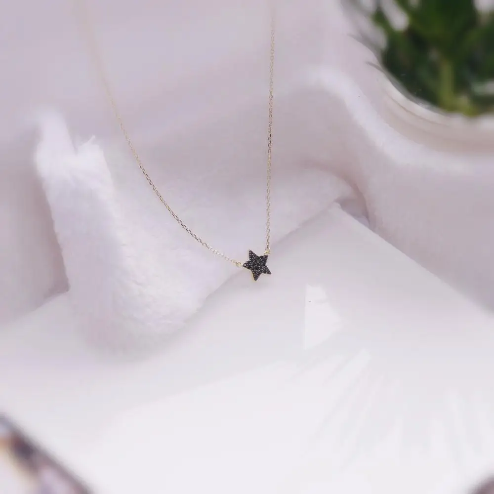 

fashion brand S925 sterling silver cubic zirconia star necklace for girl HF jewelry rose pink zircon chain symbol pendant