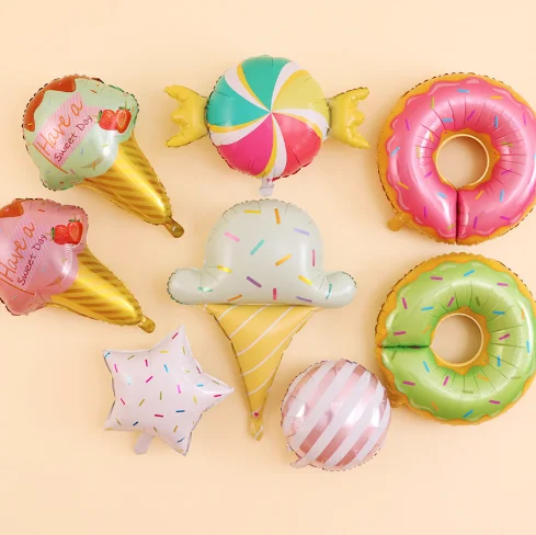 

1pcs/lot Pink Donuts Candy Ice Cream Foil Balloons Happy Birthday Decorations Big Inflatable Helium Sweet Kids Toys Sugar Large