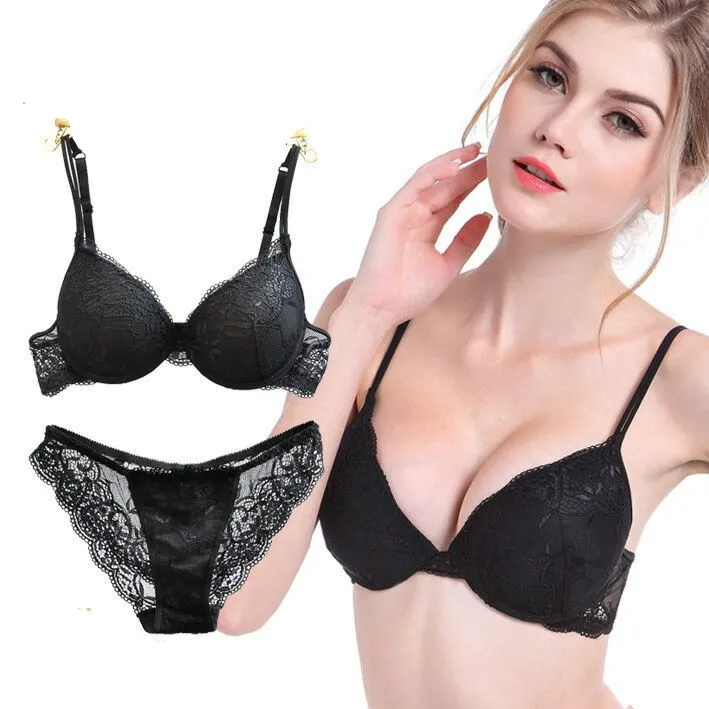 Sexy Lace Bra Set Women Underwear Set Push Up Bra Set Sexy Lace Briefs Lingerie 3/4 Cup 70B 75B 80B