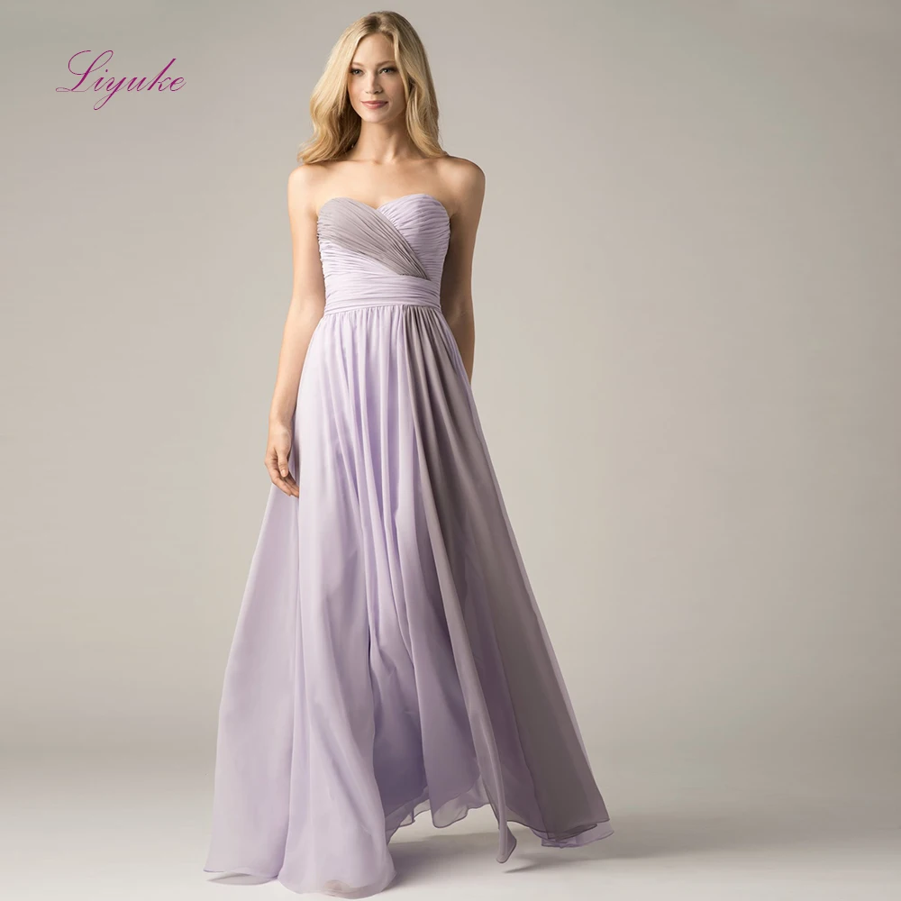 

Liyuke A line Chiffon Bridesmaid Dresses Long Formal Dress Strapless Backless Custom Made Size Plus Size