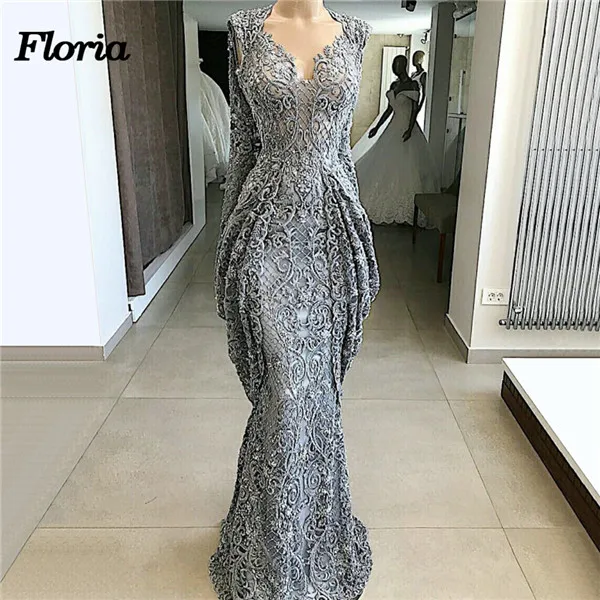 Серое мусульманское вечернее платье Vestido de festa Дубай дизайн Длинные вечерние платья Арабский исламский Новое праздничное вечернее платье - Цвет: same as image