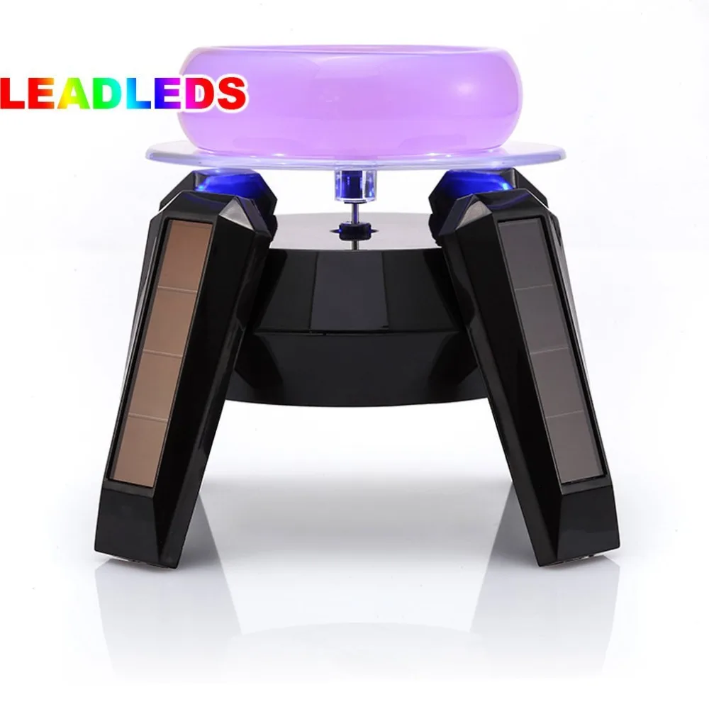 

360 Degree Black Solar Turntable Rotating Jewelry Watch Phone Ring Display Stand / LED light 5 pieces free shipping