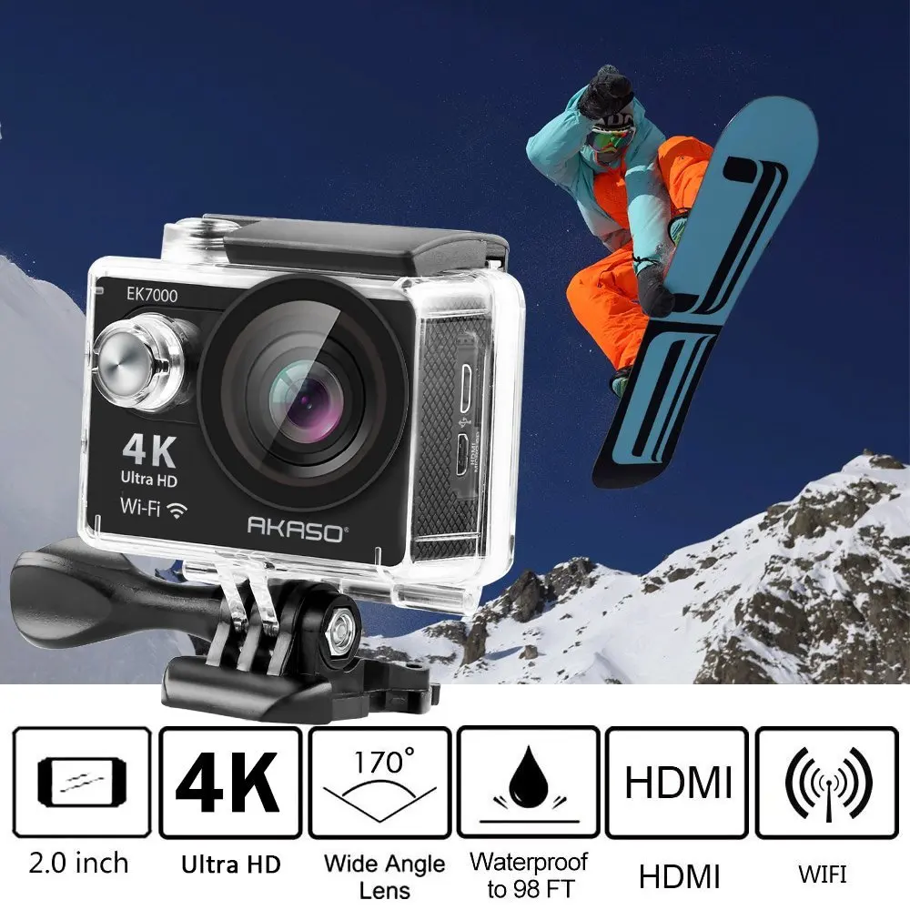 AKASO EK7000, 4 k, wifi, уличная спортивная экшн-камера, Ультра HD, водонепроницаемая, DV видеокамера, 12 МП, экстремальная подводная камера, 1080 p/60fps, видео камера