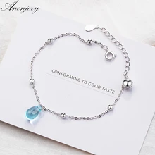 ANENJERY 925 en argent Sterling doux artificiel bleu cristal goutte d'eau Bracelet pour les femmes cadeau pulseira bijoux S-B208