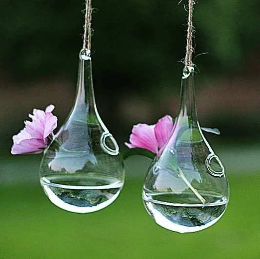 1PC 2 Size Hanging water drop glass vase hydroponic vases fashion home