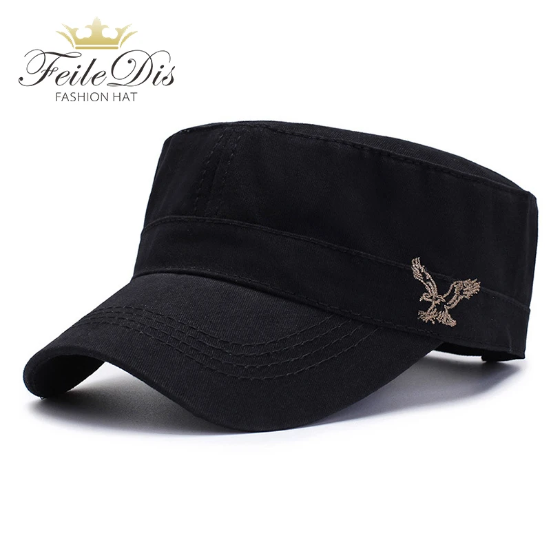 

[FEILEDIS] 2019 Classic Vintage Flat Top Mens Washed Caps And Hat Adjustable Fitted Thicker Cap Winter Warm Military Hats JMM-54