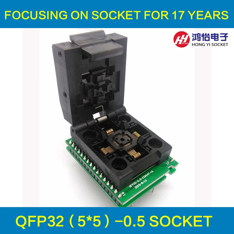 

QFP32 TQFP32 LQFP32 Double Board IC51- 0324-805 Pitch 0.5mm Clamshell Programming Socket Size 5*5 Adapter Plugs SMT Test Socket