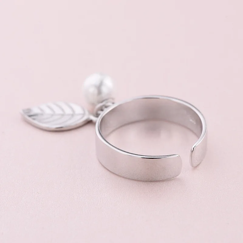 Fengxiaoling 925 пробы серебряные кольца для женщин листья оболочки бусины кулон Открытые Кольца элегантные ювелирные изделия кольцо, рождественские подарки