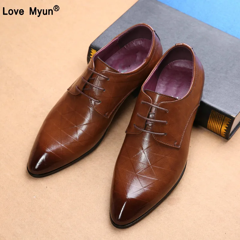 

New Fashion Male wedding Business dress Men Pointed Toe Oxfords Man office dress leather shoes big size mens dress