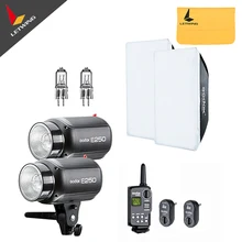 2x Godox E250 250W Photo Studio Strobe Flash Light Head with Trigger & Softbox & Spare Modeling Lamp 220V only