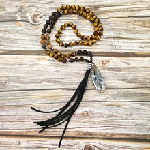 Lii Ji Natural Tiger's Eye Smoky Quartz Picasso Jasper Druzy Pendant Leather Bohemia Long Necklace Drop Shipping Lii Ji Natural Tiger's Eye Smoky Quartz Picasso Jasper Druzy Pendant Leather Bohemia Long Necklace Drop Shipping