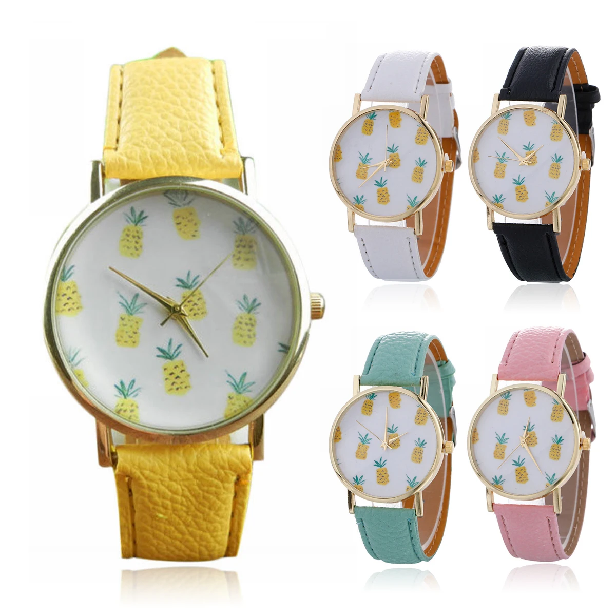 Women`s Fashion Pineapple Pattern Leather Band Analog Quartz Wrist Watch