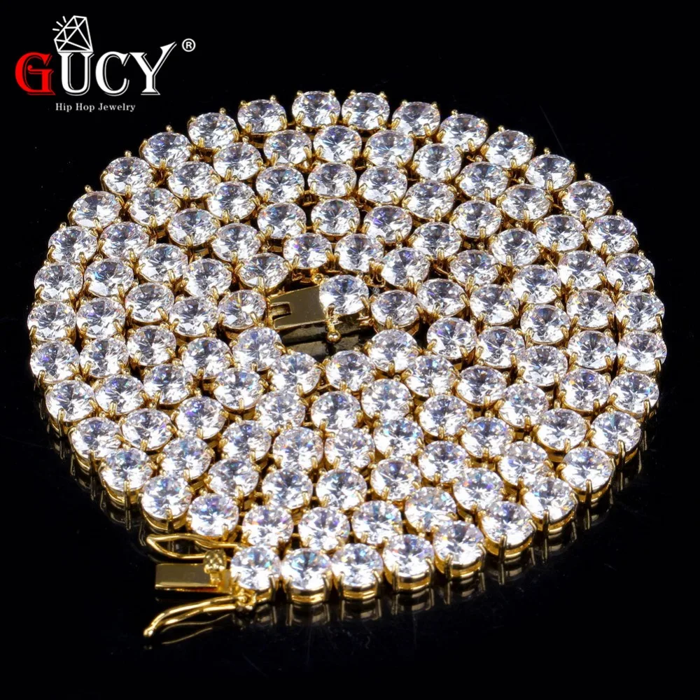 Comprar GUCY 2,5 10mm de todos los tamaños de circonita cúbica 1 Fila de cadenas de tenis collares Hip hop joyería oro plata Color hombres CZ collar