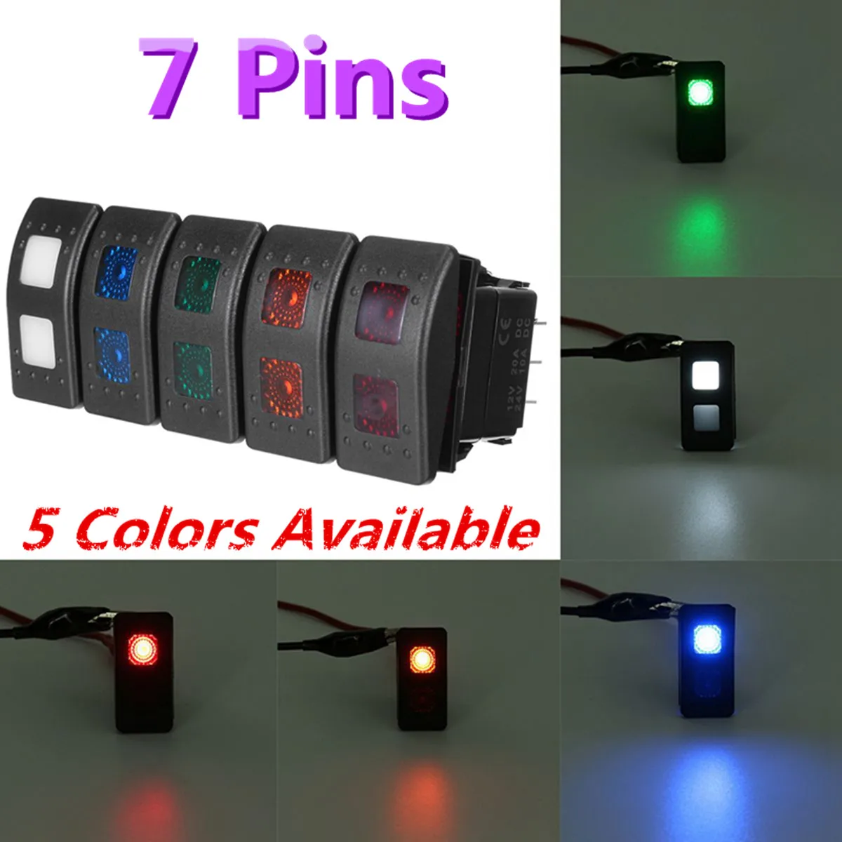 

Universal 12V 7 Pins LED Light DPDT ON-OFF-ON Momentary Rocker Switch RV Boat