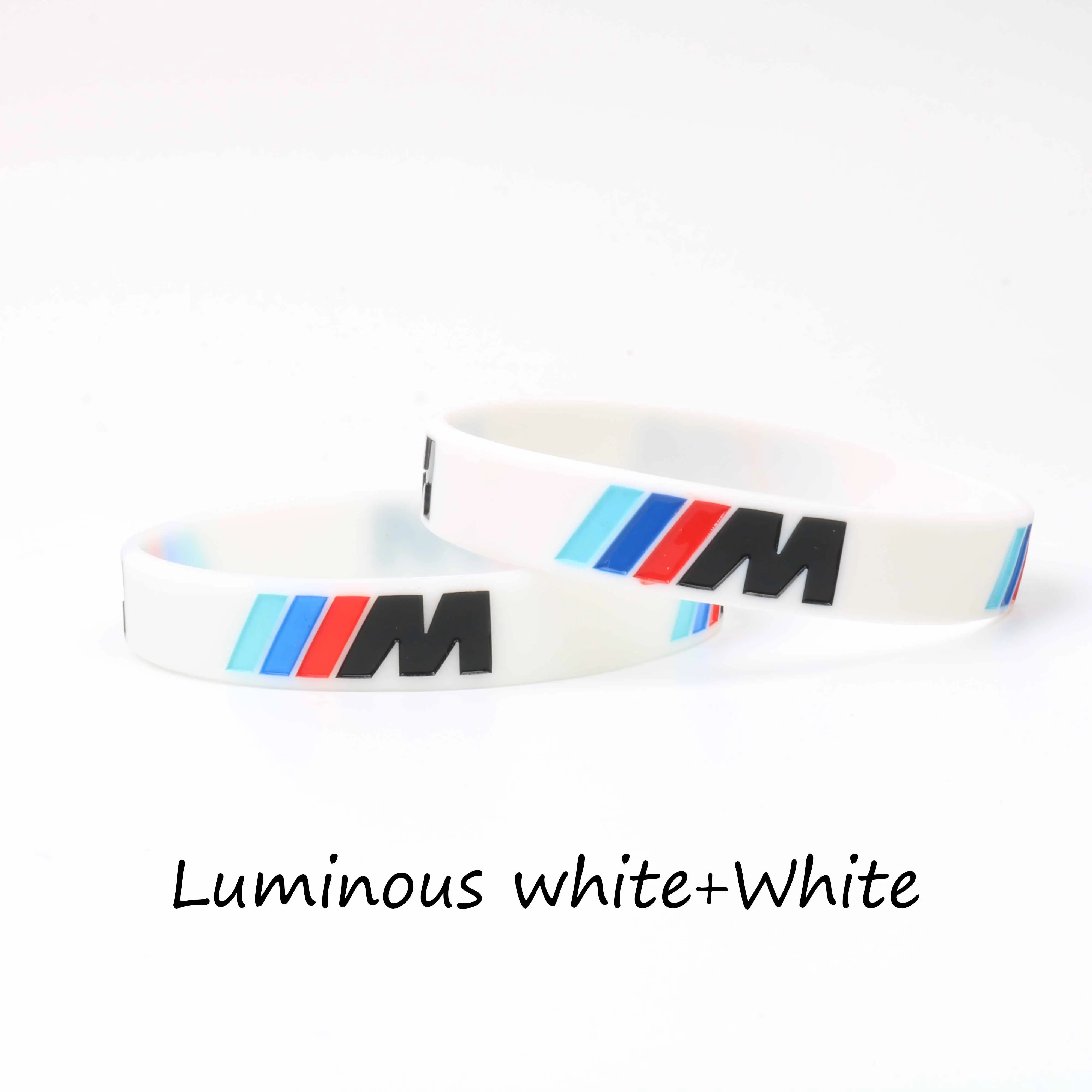 Лидер продаж, 2 шт., модные браслеты с логотипом, спортивные, M power, черный силиконовый браслет, BMW Club Fans M3 M5 M6 Series, 7 цветов, подарки - Окраска металла: Luminous and White