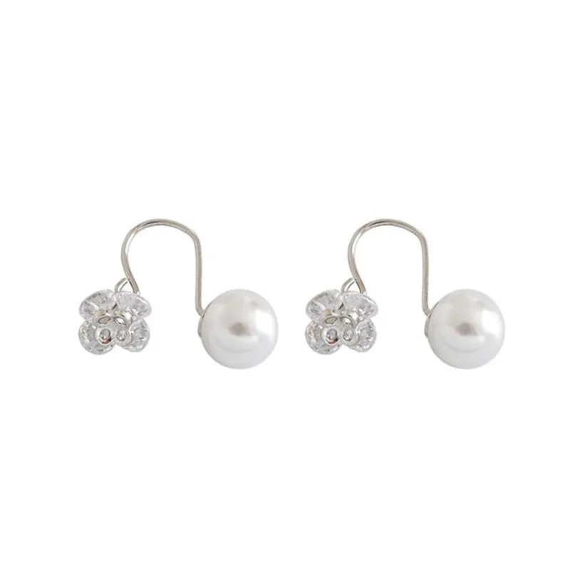 S925 Trend Sterling Silver Earrings Fashion Manual Pearl Zircon Flowers Dangle Drop For Women Creative Jewelry | Украшения и