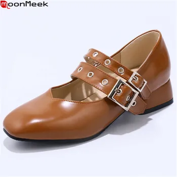 

MoonMeek new prevail 2020 spring autumn woman pumps with buckle square toe gentle med square heel simple ladies shoes