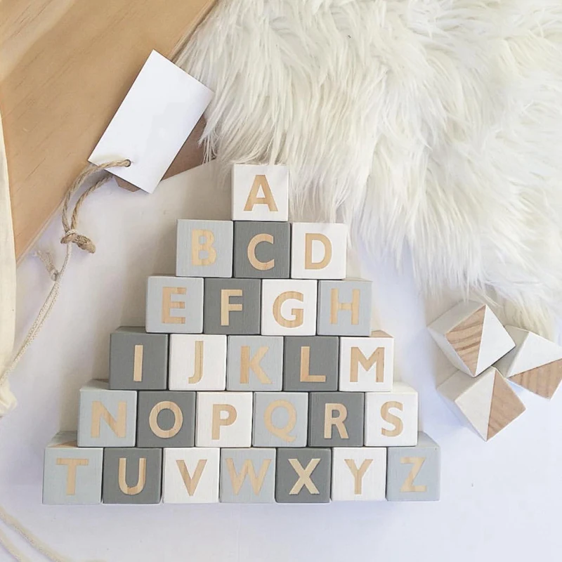 

Wood Alphabet Number Blocks Set Kids Natural Wood Letter Building Blocks Craft Early Learning Educational Toys Baby Room Decor