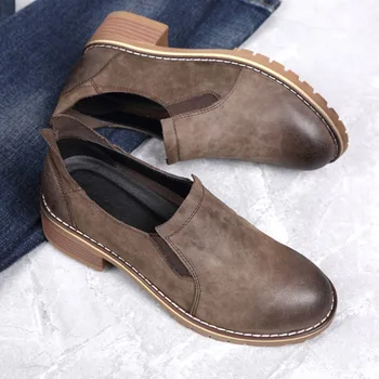 

New Genuine Leather Retro British Style Women Shoes Comfortable and Convenient Slip-On Single Shoes Casual Tendon Shoes Female