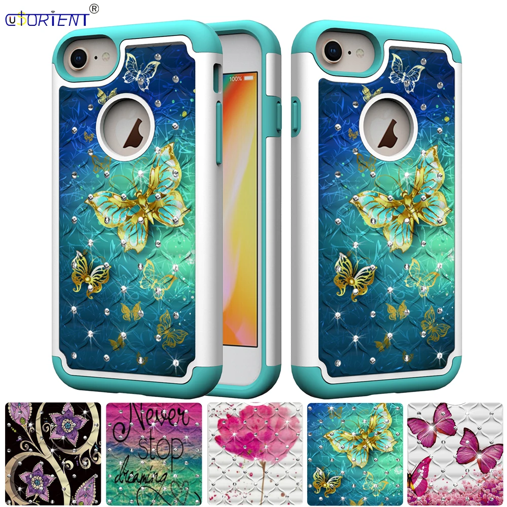 Блестящий Алмазный чехол для телефона Apple iPhone 7 8 Plus гибридный защитный