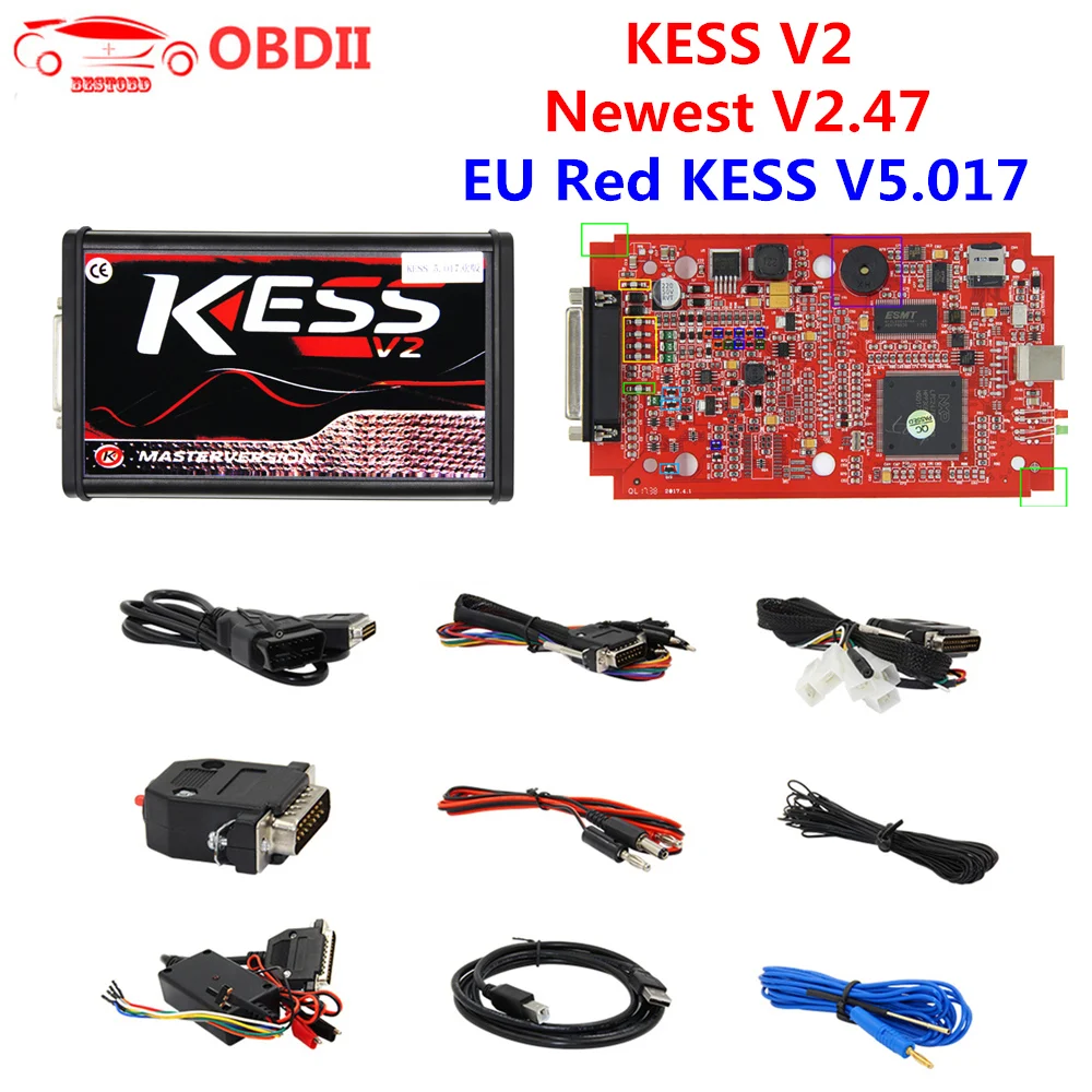 

EU Red KESS V2 V2.47 V5.017 Online No Tokens Limitation Kess V5.017 OBD2 Manager Tuning Kit Auto Car Truck ECU Programmer V2.47