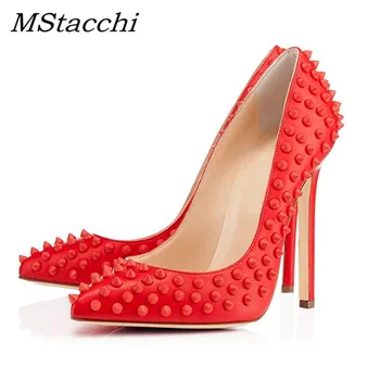 

MStacchi New Big Size 45 Dropship Party Wedding Prom Women's Shoes Woman Sexy Pointed Toe High Heels Women Rivets Spring Shoes