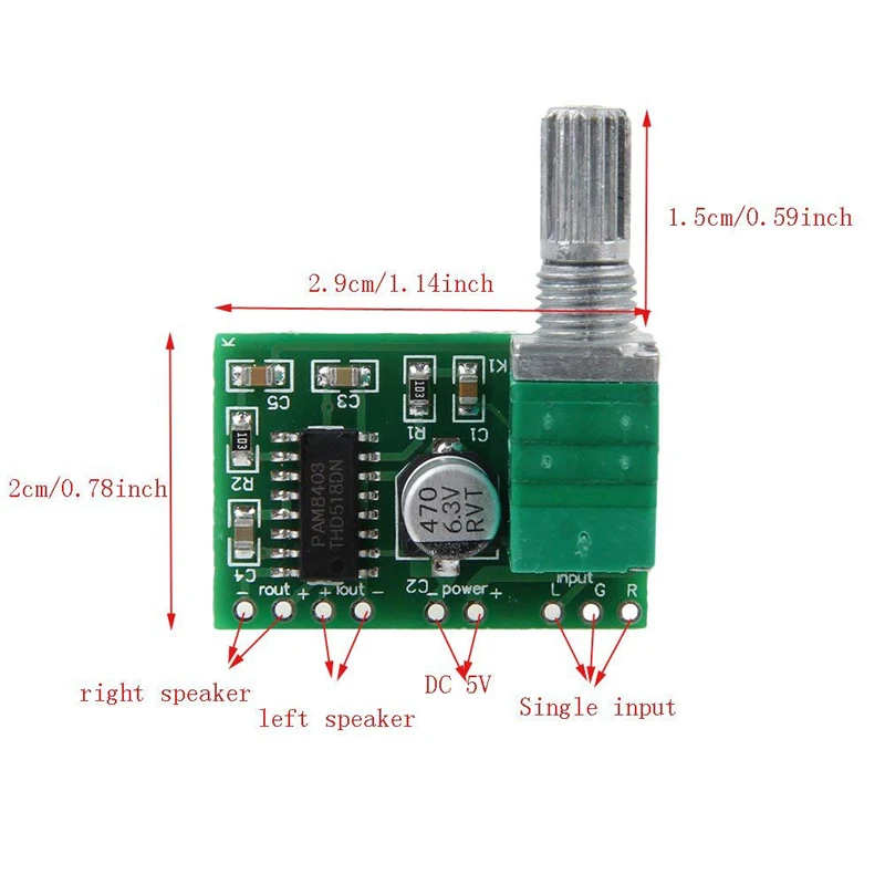 Aokin 5 шт./лот 5 V аудио усилитель двухканальный 3 W + 3 W DC 5 V PAM8403 Мини цифровой стереоусилитель доска с встроенным потенциометром для Arduino