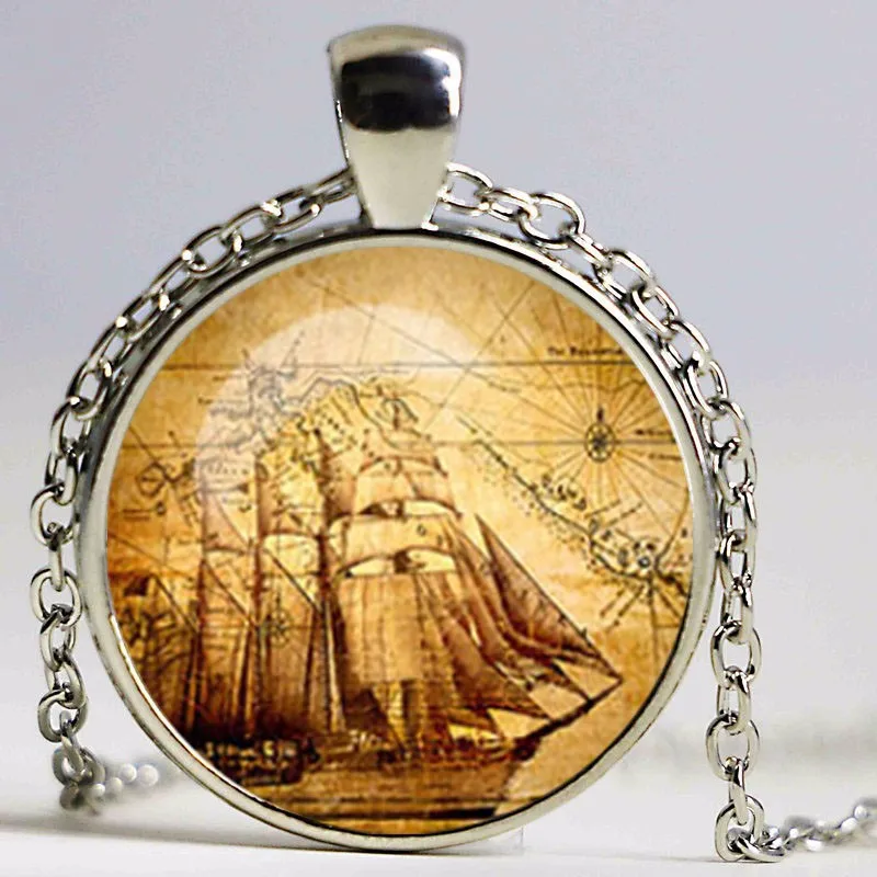 Pirate Map Necklace Pirate Map Pendant Jewelry Glass Dome Pendant Necklace