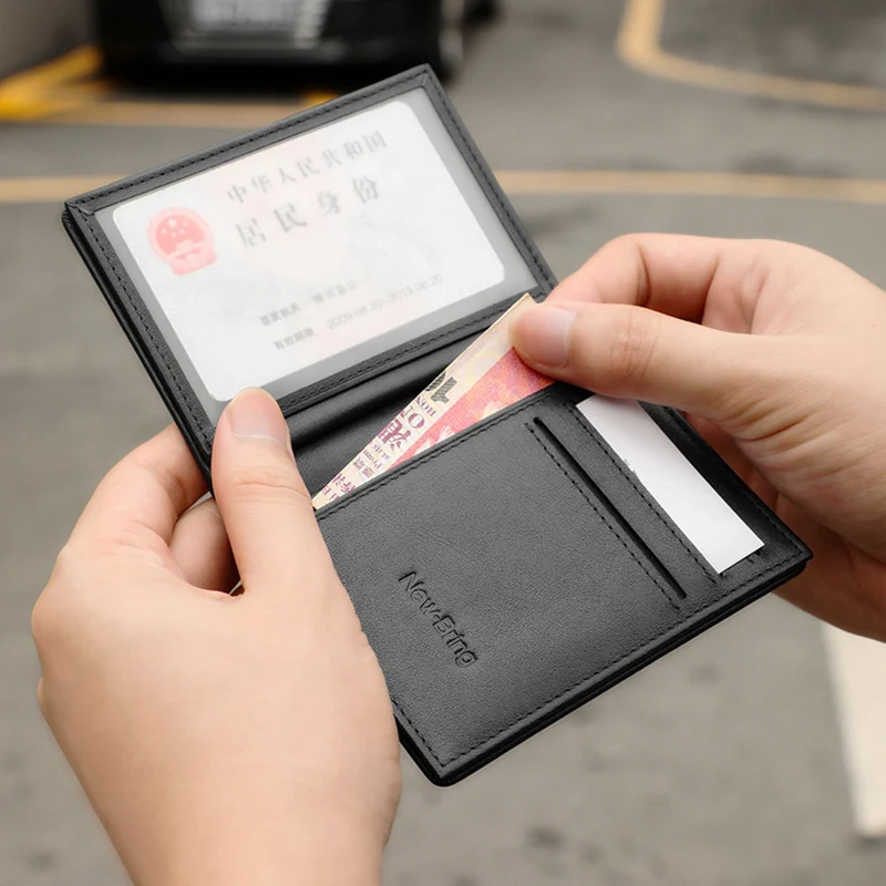 Цена NewBring, новинка, кошелек из натуральной кожи, тонкий банк ID кредитный держатель для карт для мужчин, деньги, водительские права, короткий кошел...
