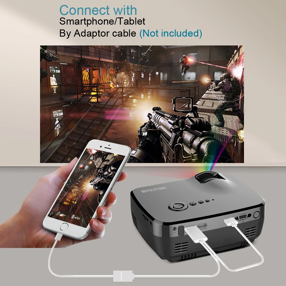 BYINTEK العلامة التجارية السماء GP70 المحمولة البسيطة LED سينما الفيديو الرقمية HD جهاز عرض مسرحي منزلي متعاطي المخدرات Proyector مع USB HDMI