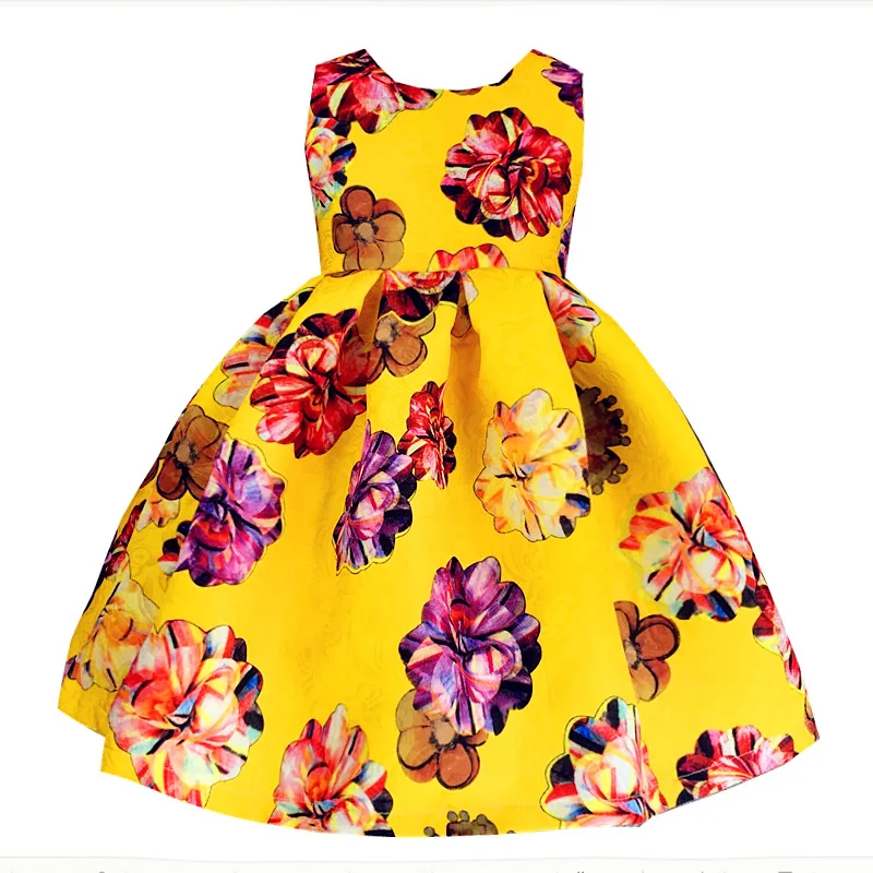 

New dresses for girls 2017 spring dresses for children silk large flowers tutu princess  for party and wedding Baby Clothes