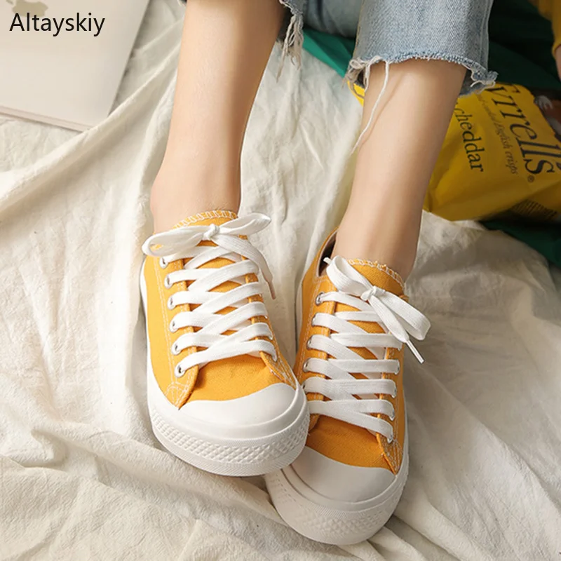 

Vulcanize Shoes Women Solid Color All-match Trendy Flat Canvas Womens Students Harajuku Simple Walking High Quality Ladies Daily