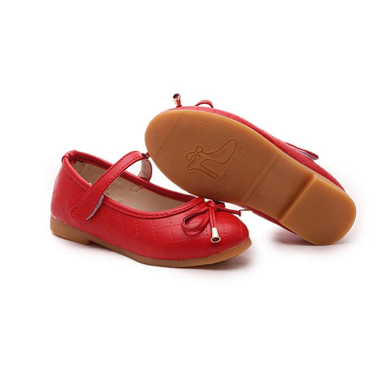 COZULMA/детская повседневная обувь; обувь принцессы с бантом для девочек; детская обувь на плоской подошве с ремешком; модные кроссовки для девочек; 4 цвета; размеры 21-36 - Цвет: Красный