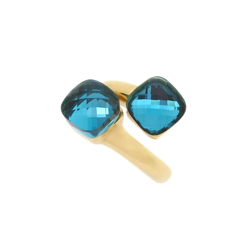 

JSBAO New Arrival Double Blue Glass Fashion Ring Women Gold/Rose Gold/ Silver Stainless Steel Blue Glass Ring For Women Jewelry