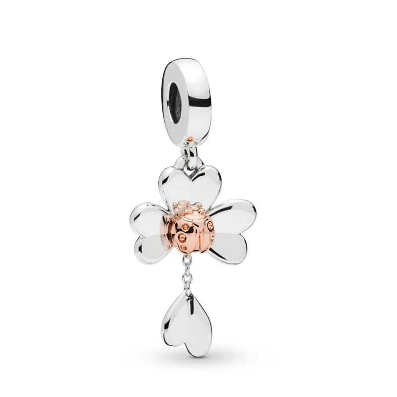 

Authentic 925 Sterling Silver Rose Clover & Ladybird Hanging Charms Bead Fit Original Pandora Bracelet For Women DIY Jewelry