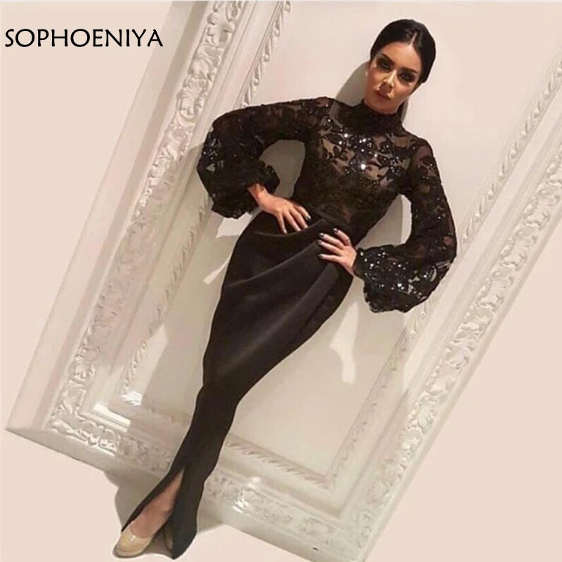 

New Arrival Black Long sleeve evening dress Dubai Arabic Evening gown Abiye gece elbisesi formal long dress Party gown