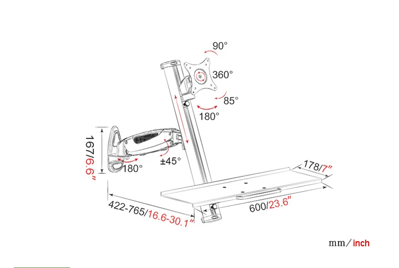 Ergonomic Wall Mount Aluminum Sit-stand Monitor