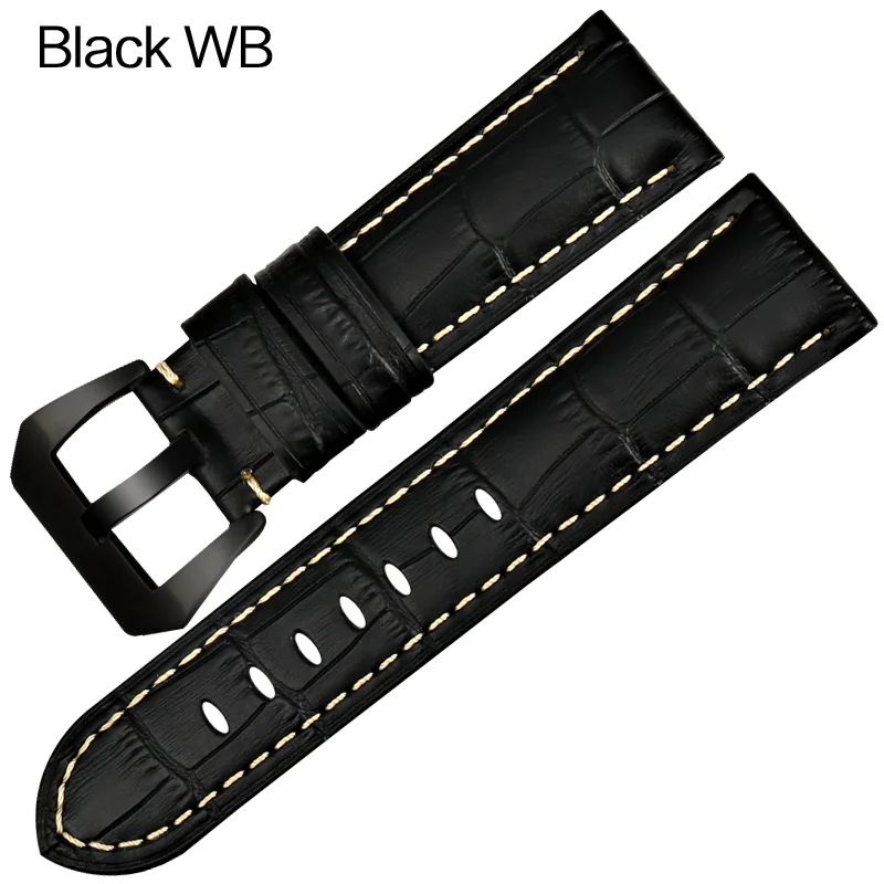 MAIKES качественный кожаный ремешок для часов с белой строчкой 22 мм 24 мм 26 аксессуары для часов Ремешок для часов Panerai - Цвет ремешка: Black WB