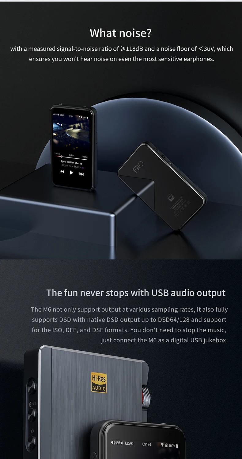 FiiO M6 Hi-Res музыкальный плеер на базе Android с aptX HD, LDAC HiFi Bluetooth, USB аудио/DAC, поддержка DSD и Wi-Fi/Air Play